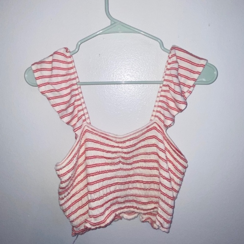 Red and White Off-the-Shoulder Striped Tanktop